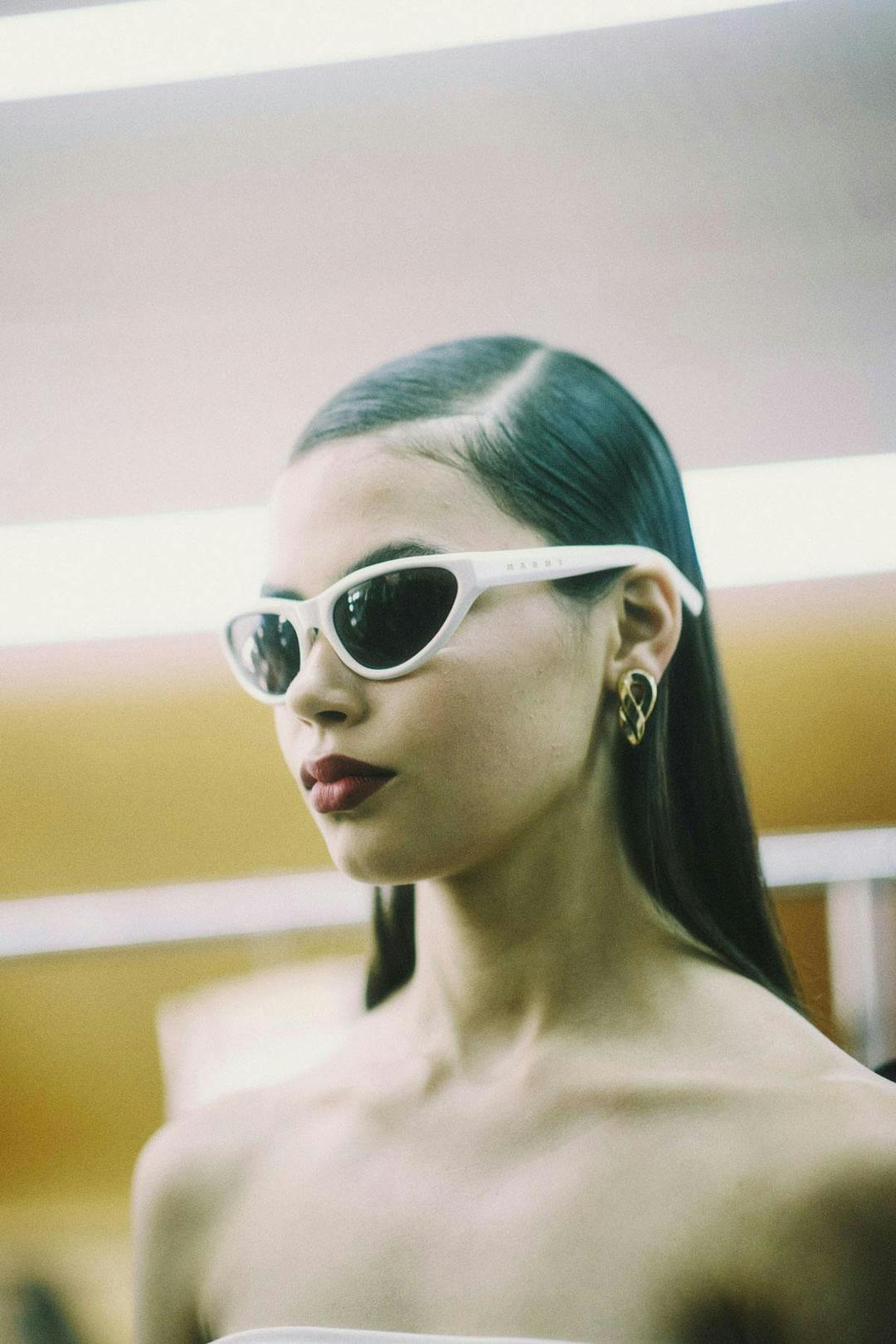 Model wearing Marni Maverick sunglasses